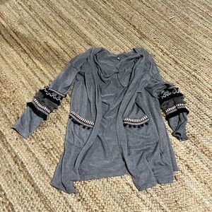 Gray Women's Sweater with Embellished Sleeves